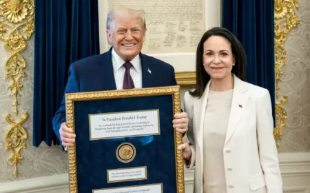 Machado presents Nobel Peace Prize medal to Trump at White House