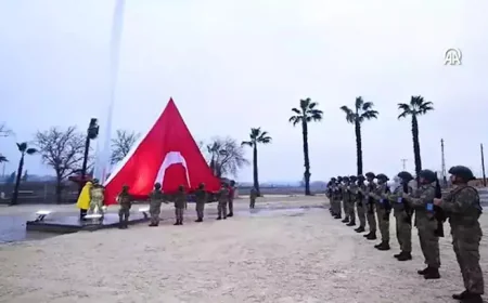 Giant Turkish flag raised on Nusaybin-Qamishli border line