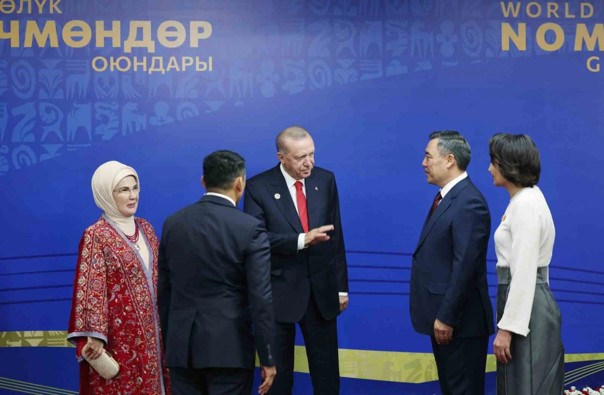 Erdoğan welcomed by Japarov at Bishkek Arena ahead of World Nomad Games