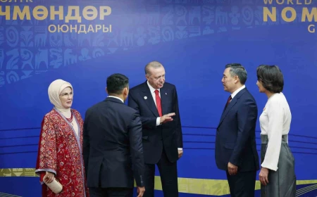 Erdoğan welcomed by Japarov at Bishkek Arena ahead of World Nomad Games